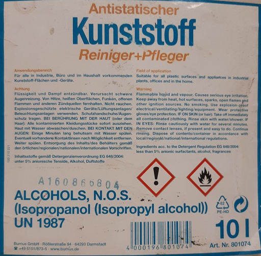 [N-9000150150] KUNSTSTOFF ANTISTAATINEN, MUOVIN PUHDISTUS JA HOITOAINE, 500 ML